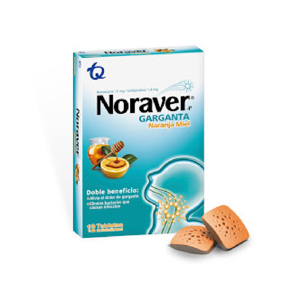 Noraver Garganta Naranja Miel x12 Tabletas